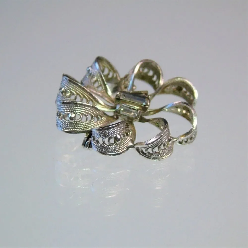 Continental Vintage Signed Silver Filigree Brooch